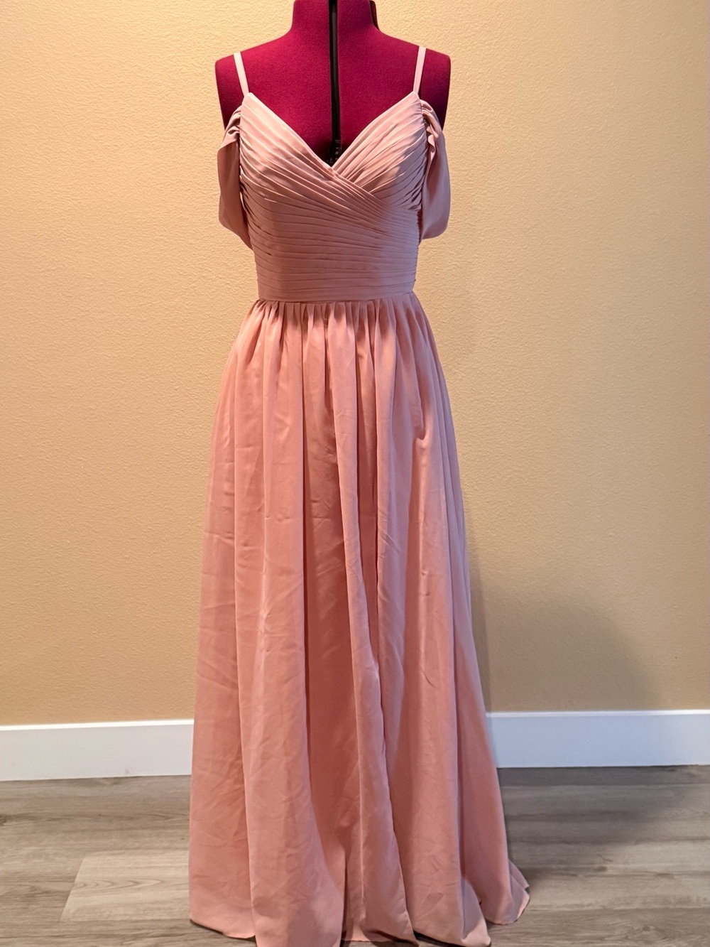 Blush Pink Cold-Shoulder A-Line Wedding Dress